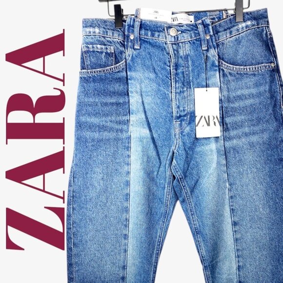 NWT ZARA CONTRAST 2-TONE CROPPED STRAIGHT LEG MID RISE, SIZE 12 - Picture 6 of 16